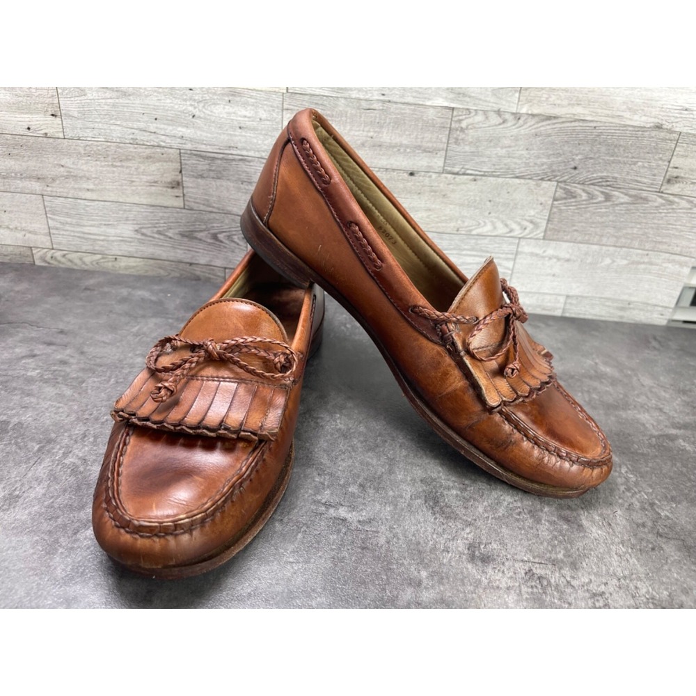 Allen Edmonds Woodstock Loafers Men 11.5D Shoes Brown Woven Leather Kiltie Tasse